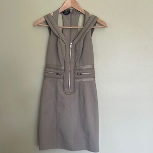 BEBE Dress Olive Beige color Size 2, Sexy & Fun Zipper Embellishments